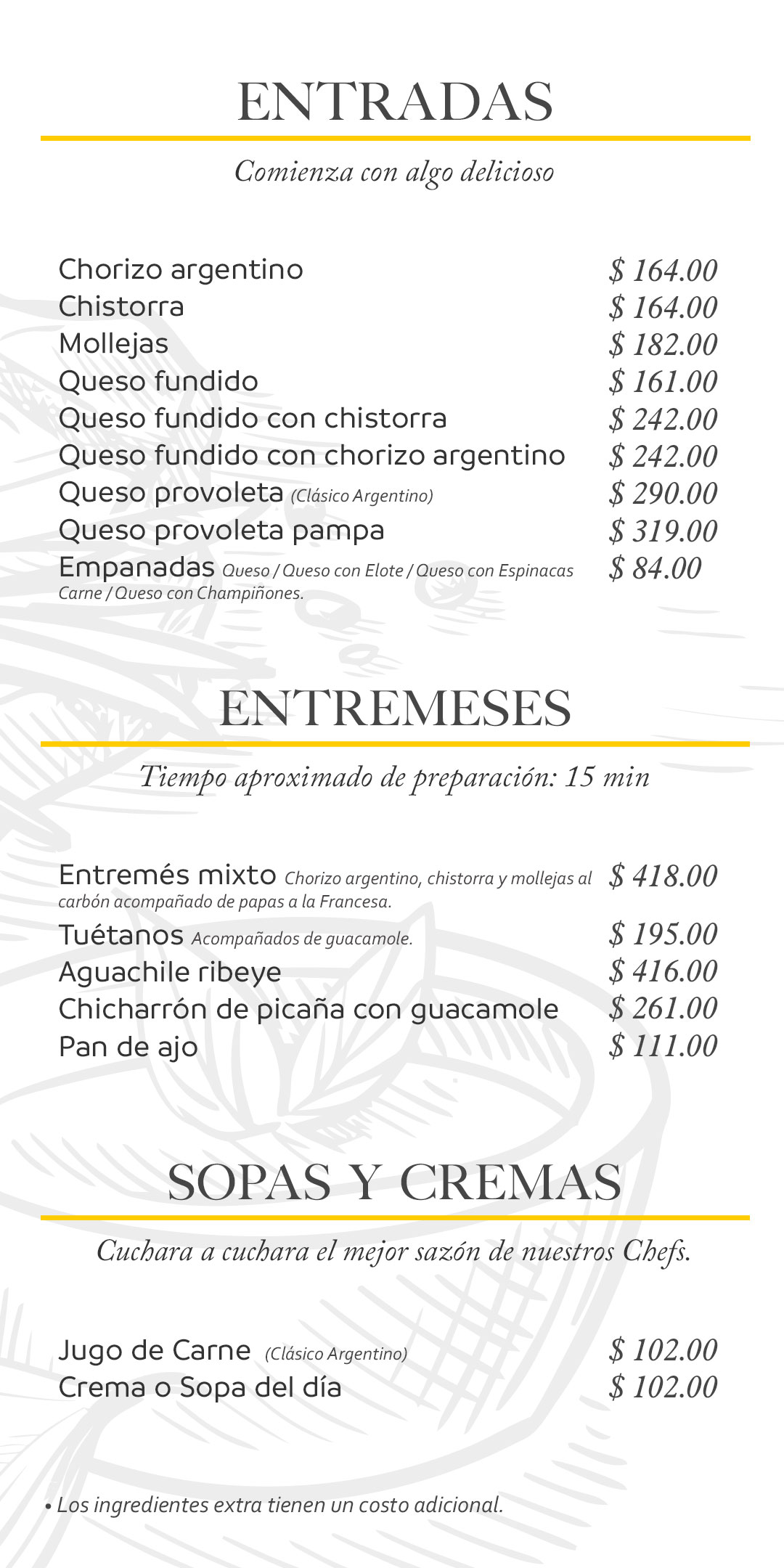 Menu La Pampa Argentina