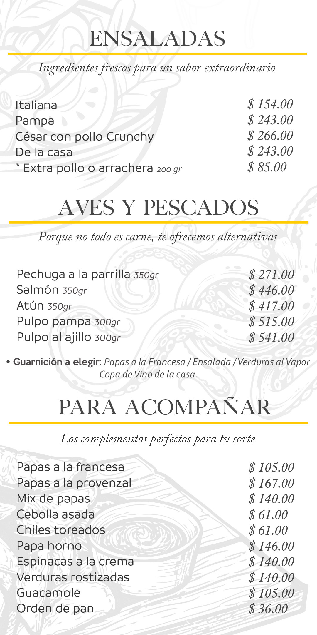 Menu La Pampa Argentina