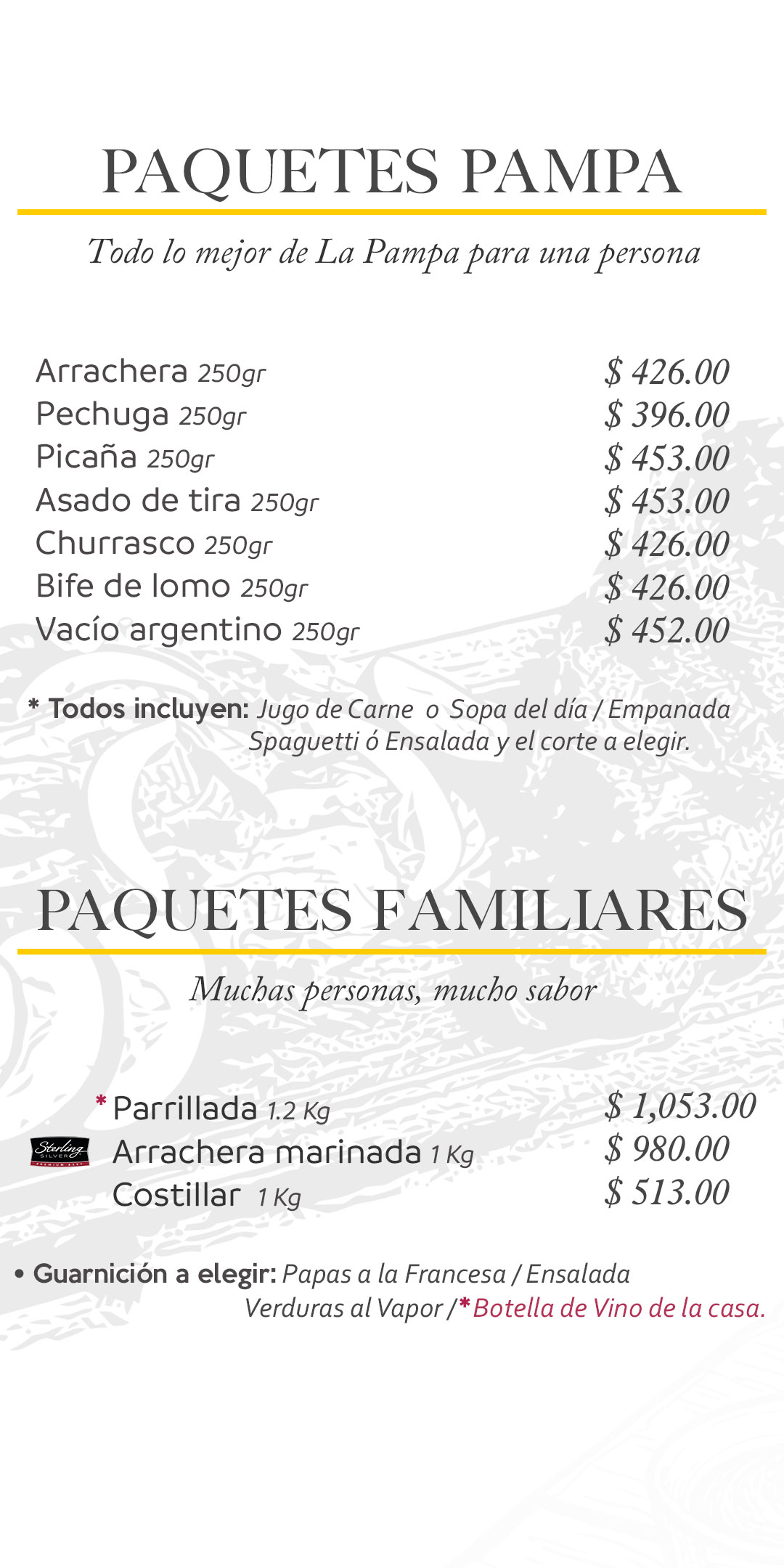 Menu La Pampa Argentina