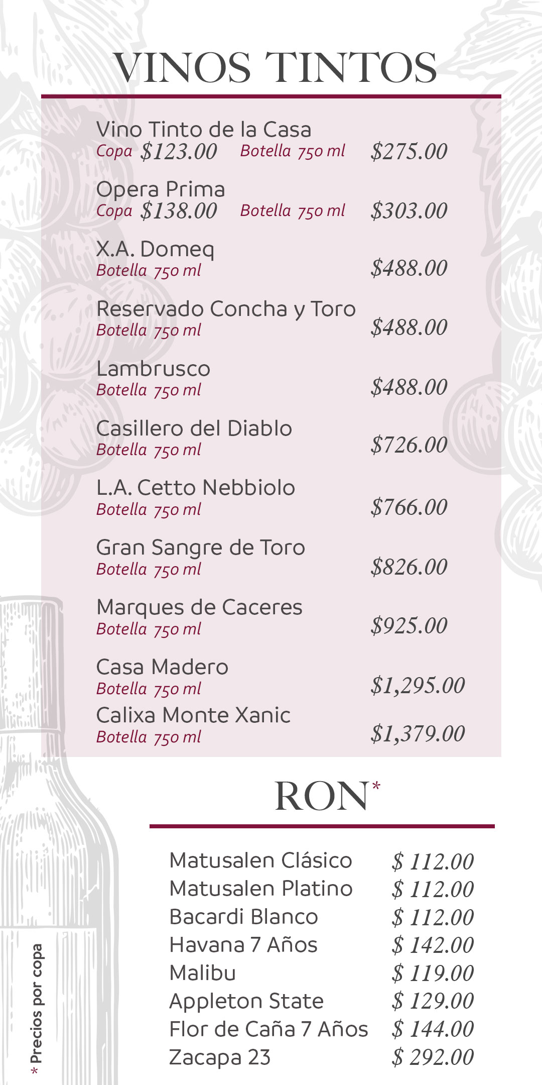 Menu La Pampa Argentina