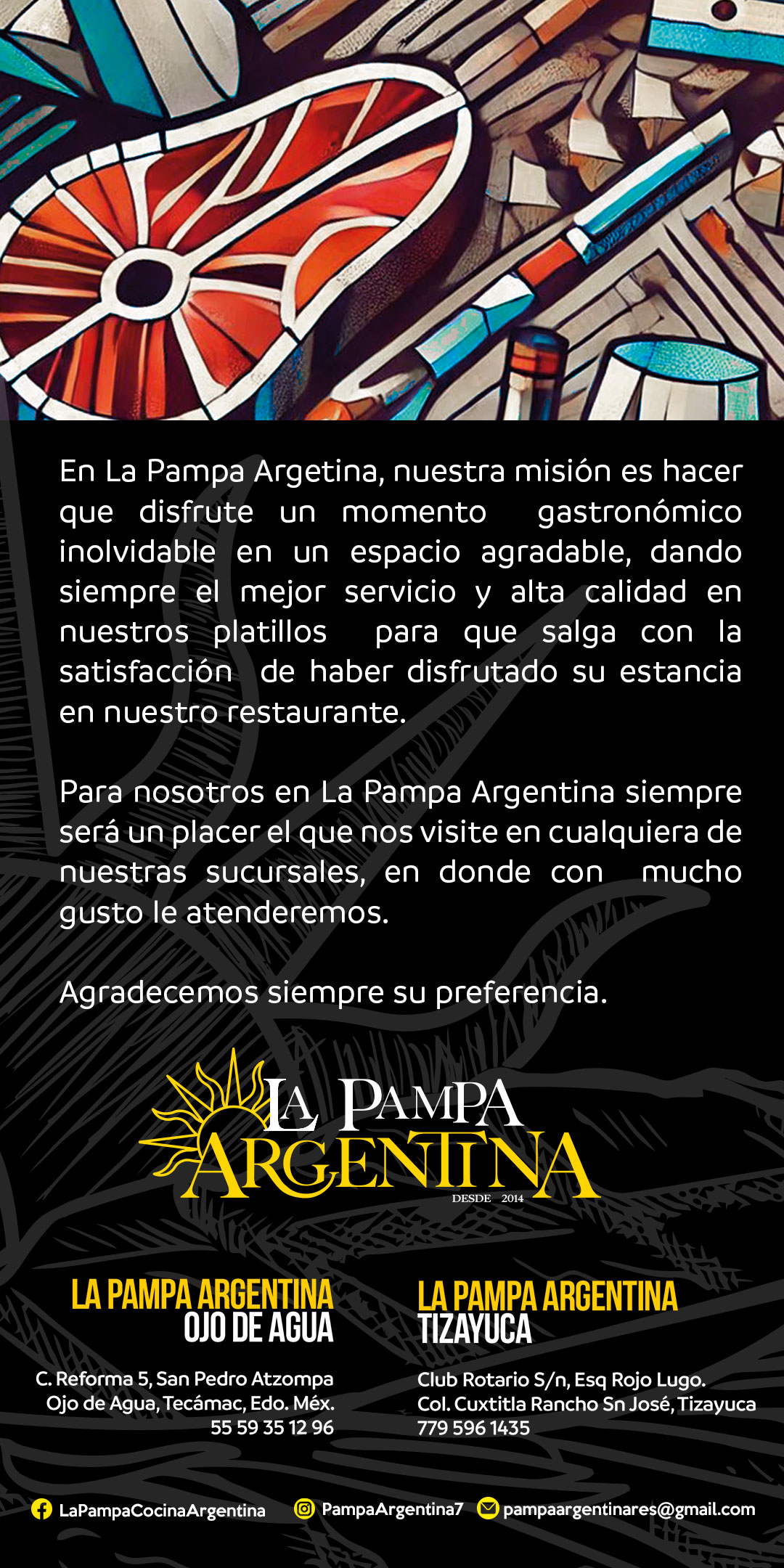 Menu La Pampa Argentina